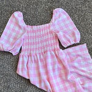 Pink Gingham Puff Sleeve Dress